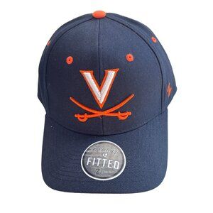 Zephyr Virginia Cavaliers Fitted Hat 7 3/8 Dark Navy Orange Embroidered Logo NEW